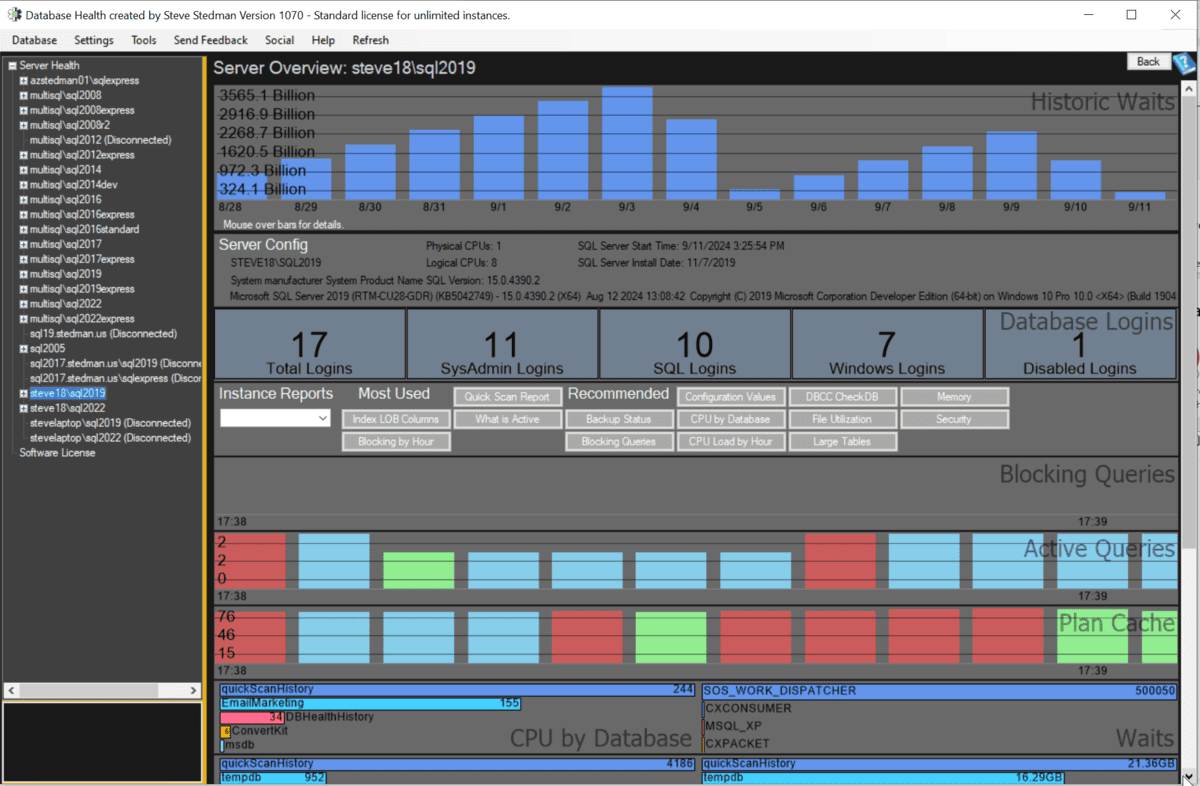 Database Health Monitor screen shots for our dark mode